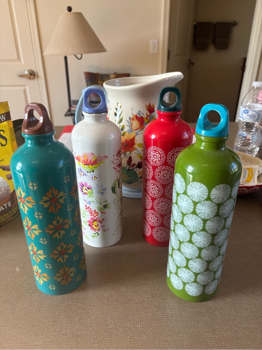 Colorful Floral Stainless Water Bottle - Green, Teal, White, Red